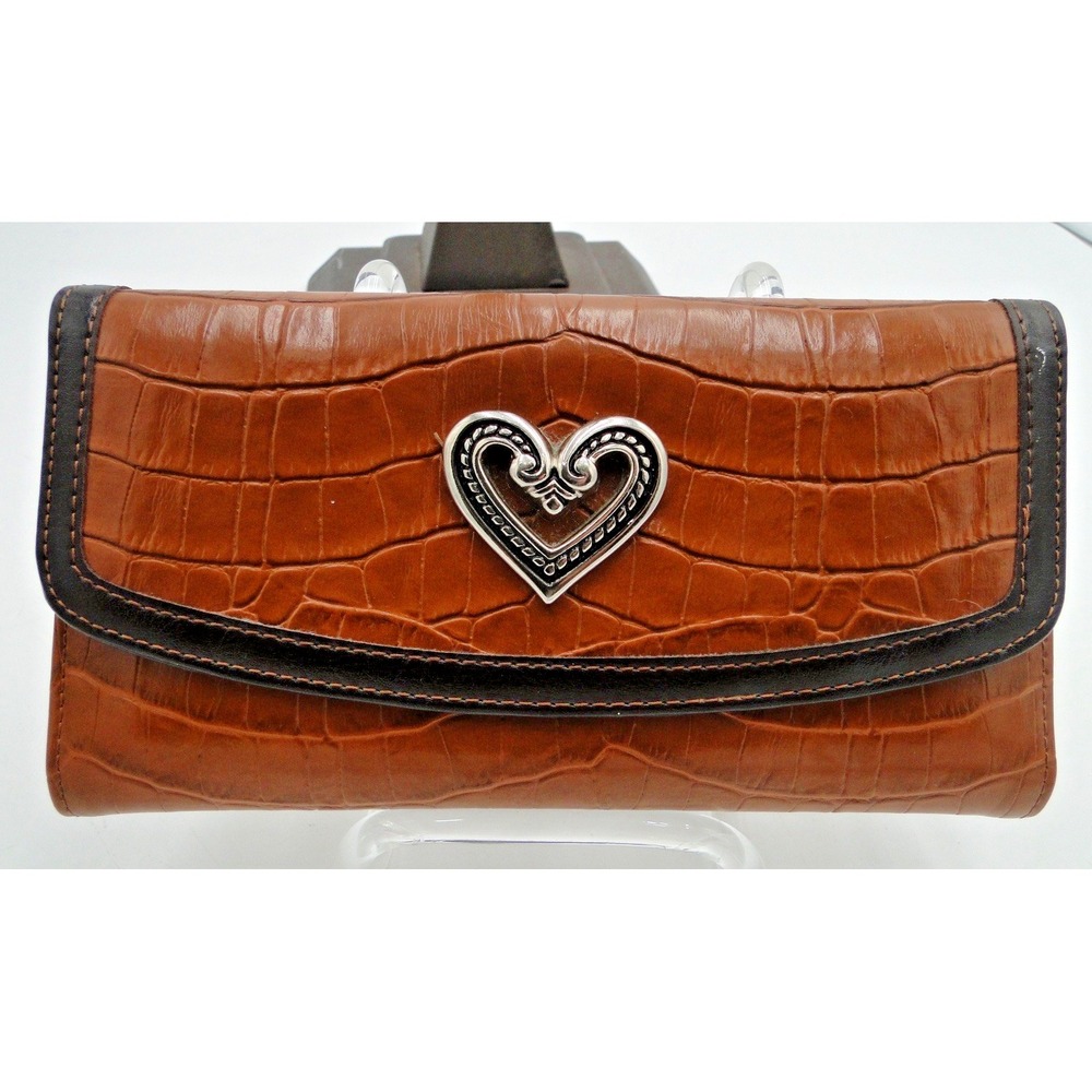 Brighton‎ Brown Leather Wallet With Silver Tone Heart Accent